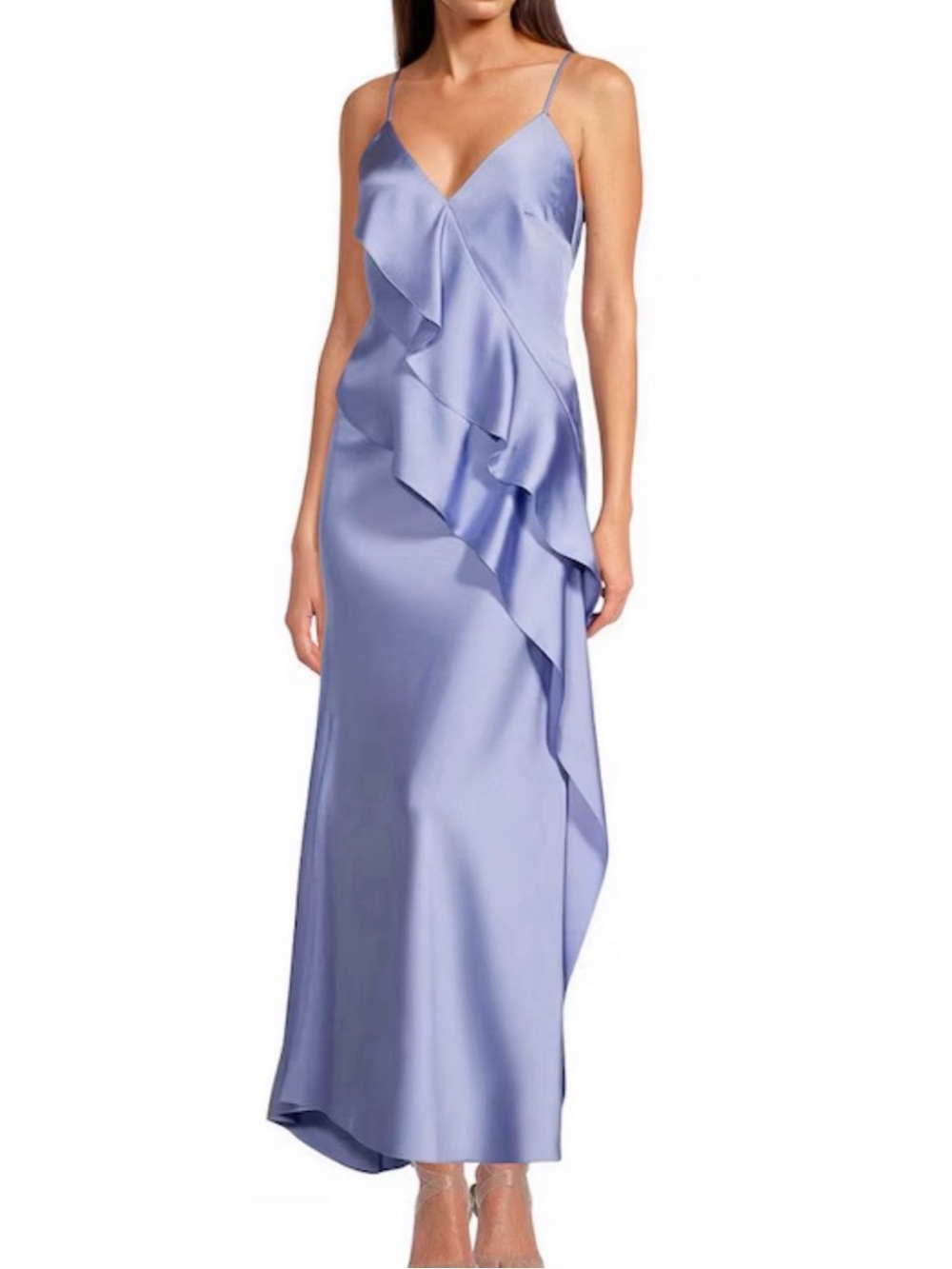Gianni Bini Lavender Satin Ruffle Slip Maxi Dress